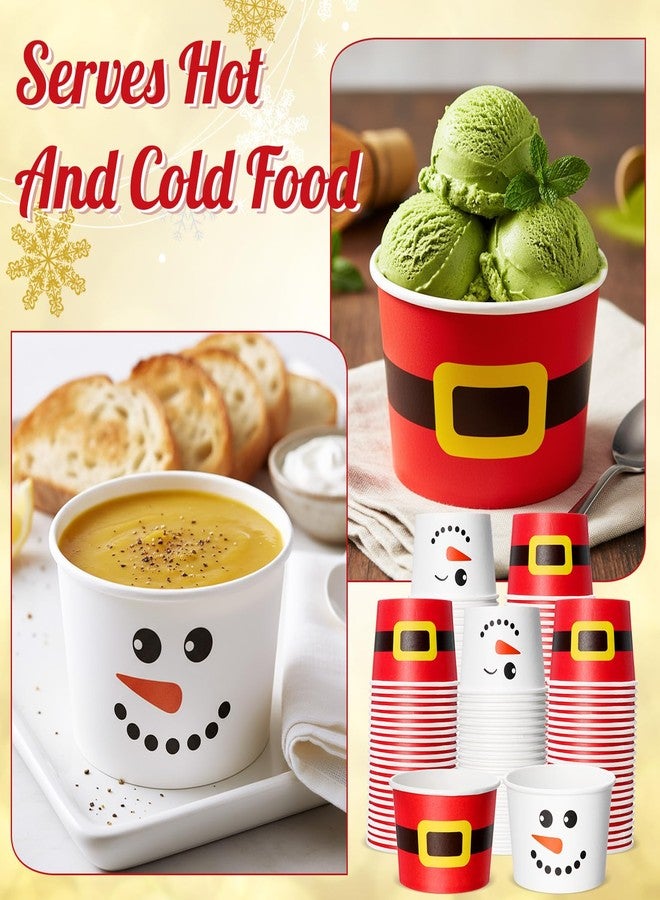 Jingmore 100 Pcs 8 oz Christmas Treat Snack Cups Red Santa Claus Snowman Disposable Bowls Ice Cream Dessert Treat Paper Bowls for Hot Iced Food Winter Christmas Holiday Party Supplies - Image 5
